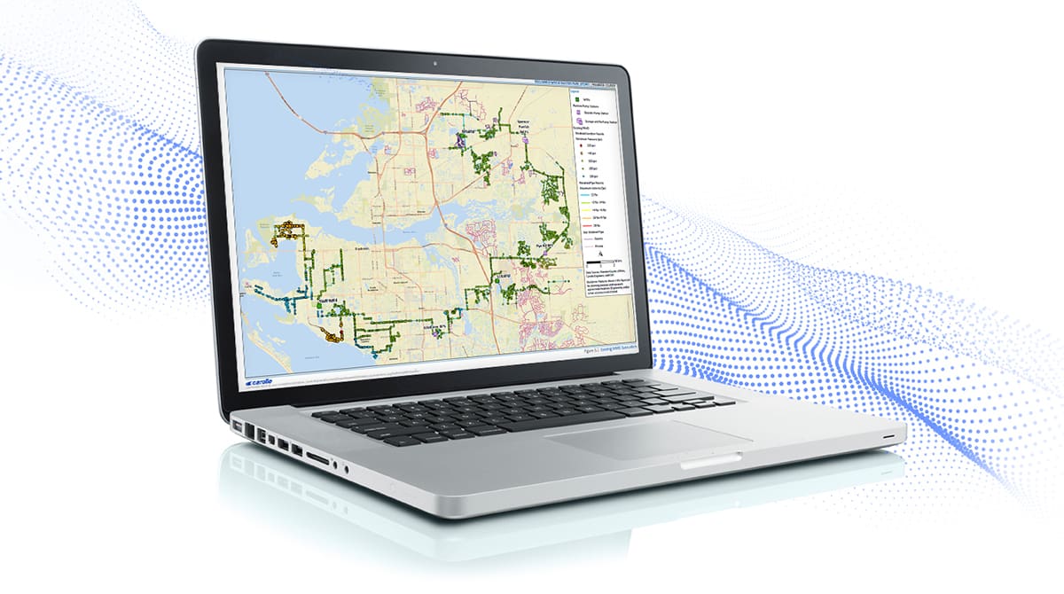 computer screen showing a hydraulic modeling and master planning mockup