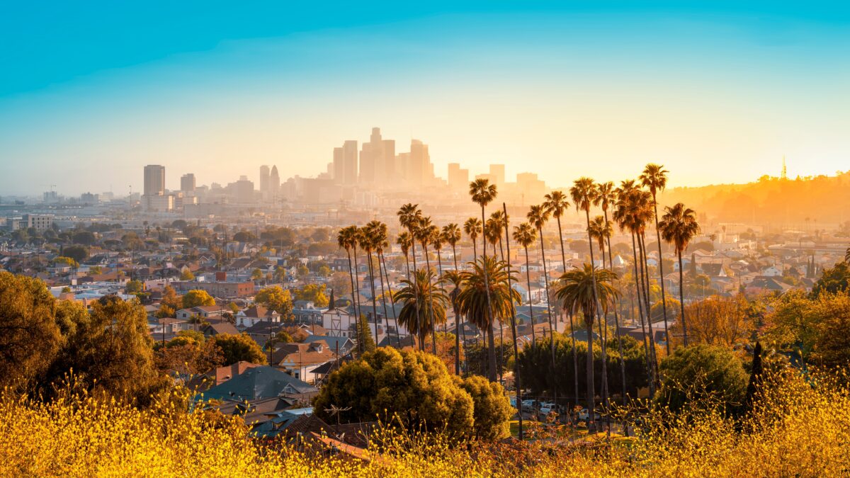 photo of downtown los angeles from the hollywood hills, representing Carollo Engineers work in and around the city.