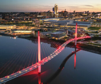 arial view of a bridge in Omaha Nebraska representing Carollo Engineers sewer infrastructure work