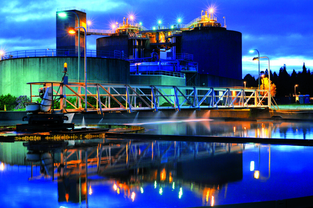 water utility facility at dusk, representing carollo's operational resilience work.