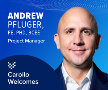 headshot of Carollo's new program manager, Andrew Pfluger, who is a wastewater expert specializing in biosolids management.