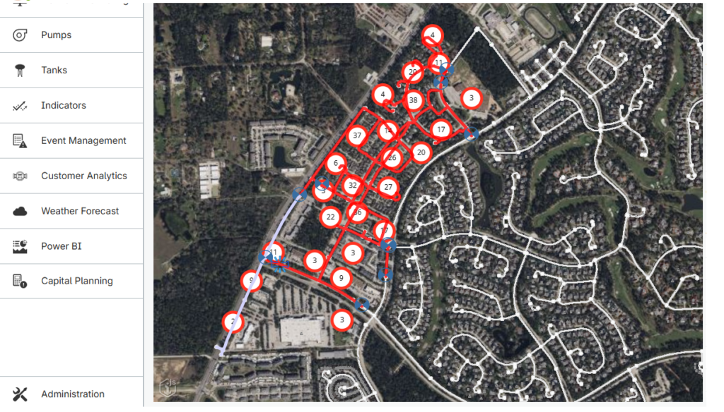 Smaller map of San Jacinto community showing use and impact of digital water solutions produce by Carollo Engineers