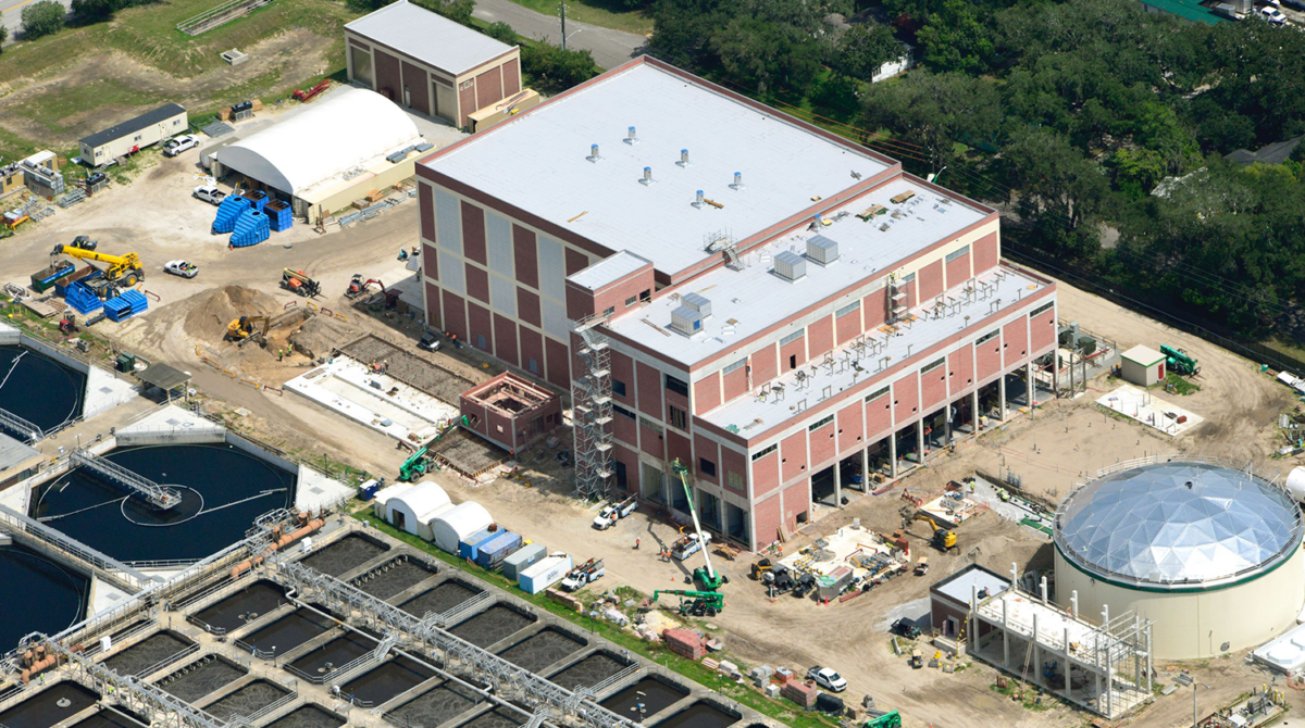 Arial photo of the Buckman Water Reclamation Facility, representing Carollo's biosolids conversion project